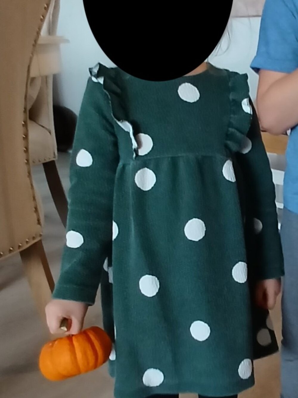 Zara Girls Dark Green Polka Dot Ruffle Dress 3/4 T